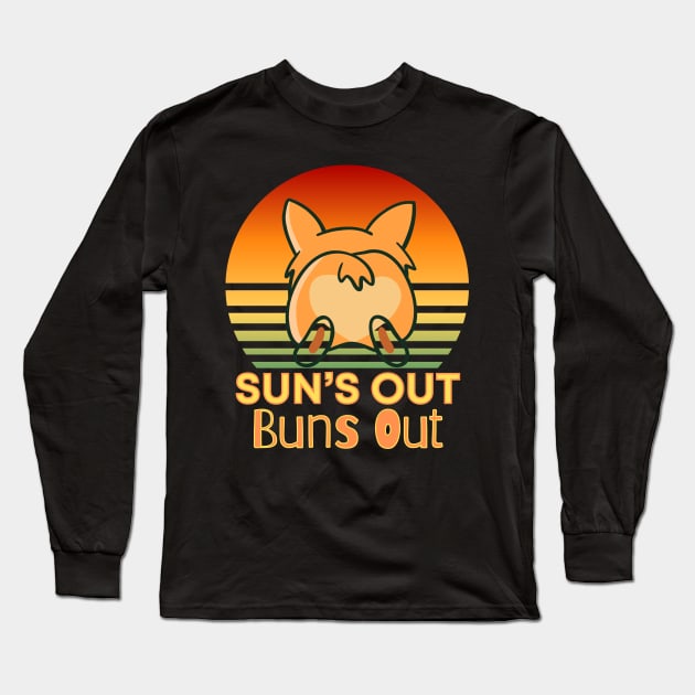 Suns out Buns Out Corgi Sunset Long Sleeve T-Shirt by WearablePSA